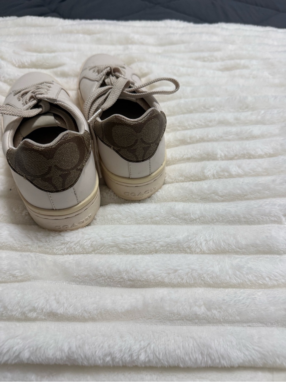 Coach Kids Beige & Brown Signature Heel Tab Sneakers
